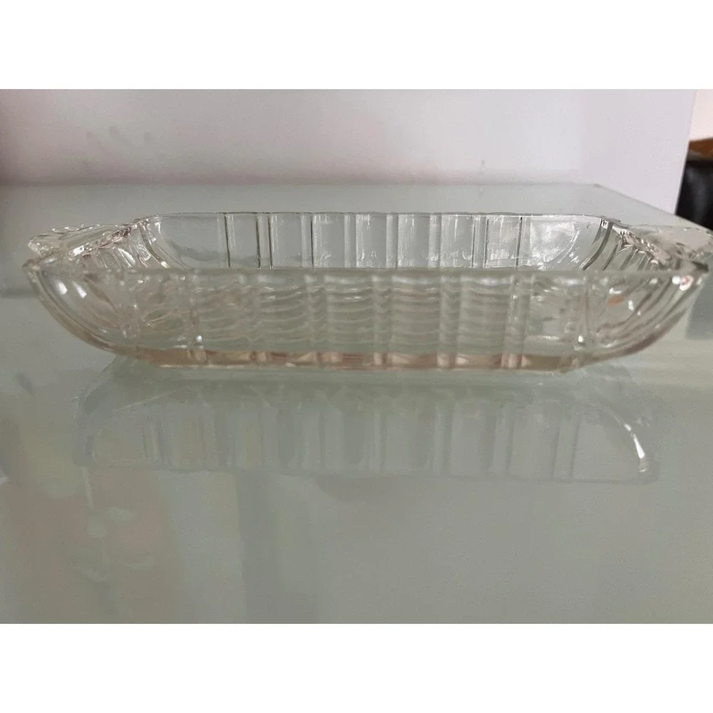 1950s Anchor Hocking Glass Clear Relish Trinkets Dish Vanity Handle Ridge‎